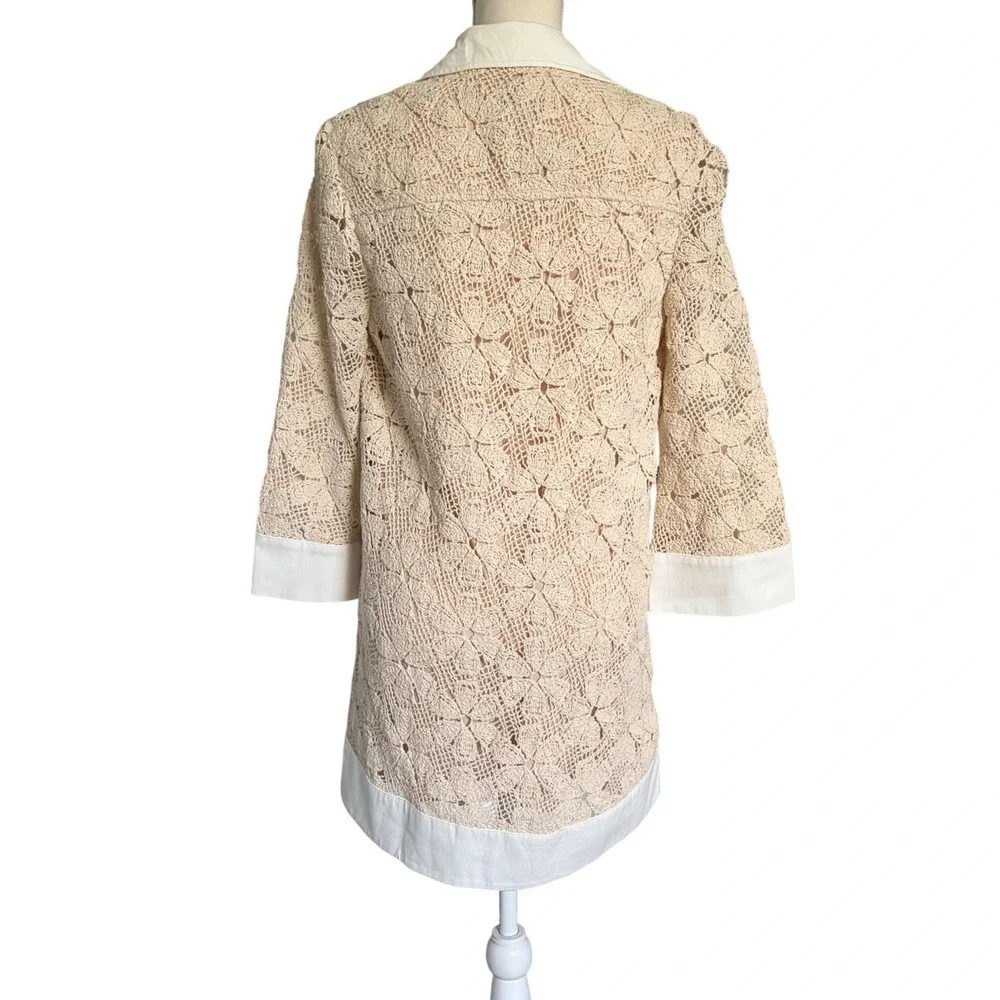 Tuckernuck Crochet Tunic Dress Cotton Floral Lace Contrast Trim Beige Small NWT - Picture 4 of 7